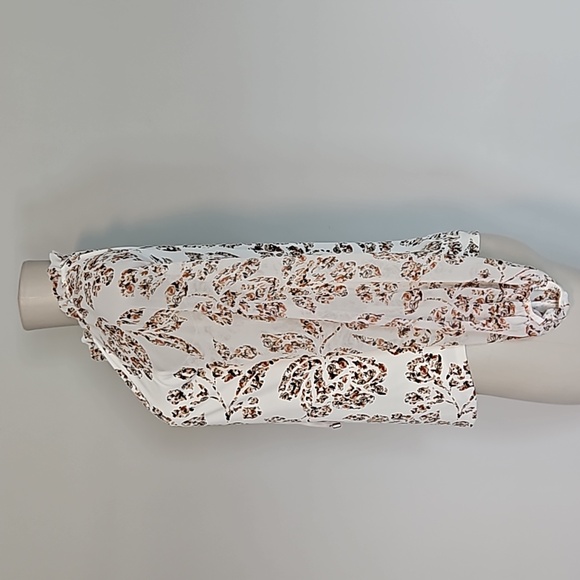 WHBM off white long sleeve too with brown floral print-XS - Picture 3 of 8